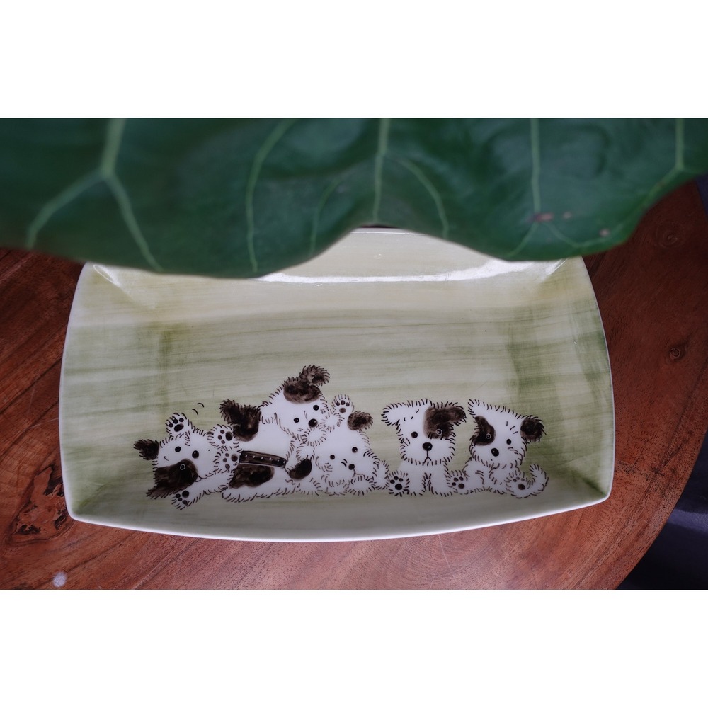 Vintage Ceramic Tray Plate Dish Cute Puppies Dog Decor